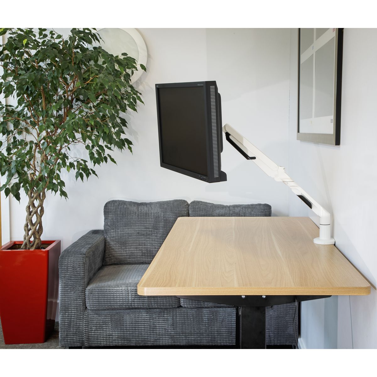 Dellonda Adjustable Single Monitor Arm with 360° Rotation - White - Image 3