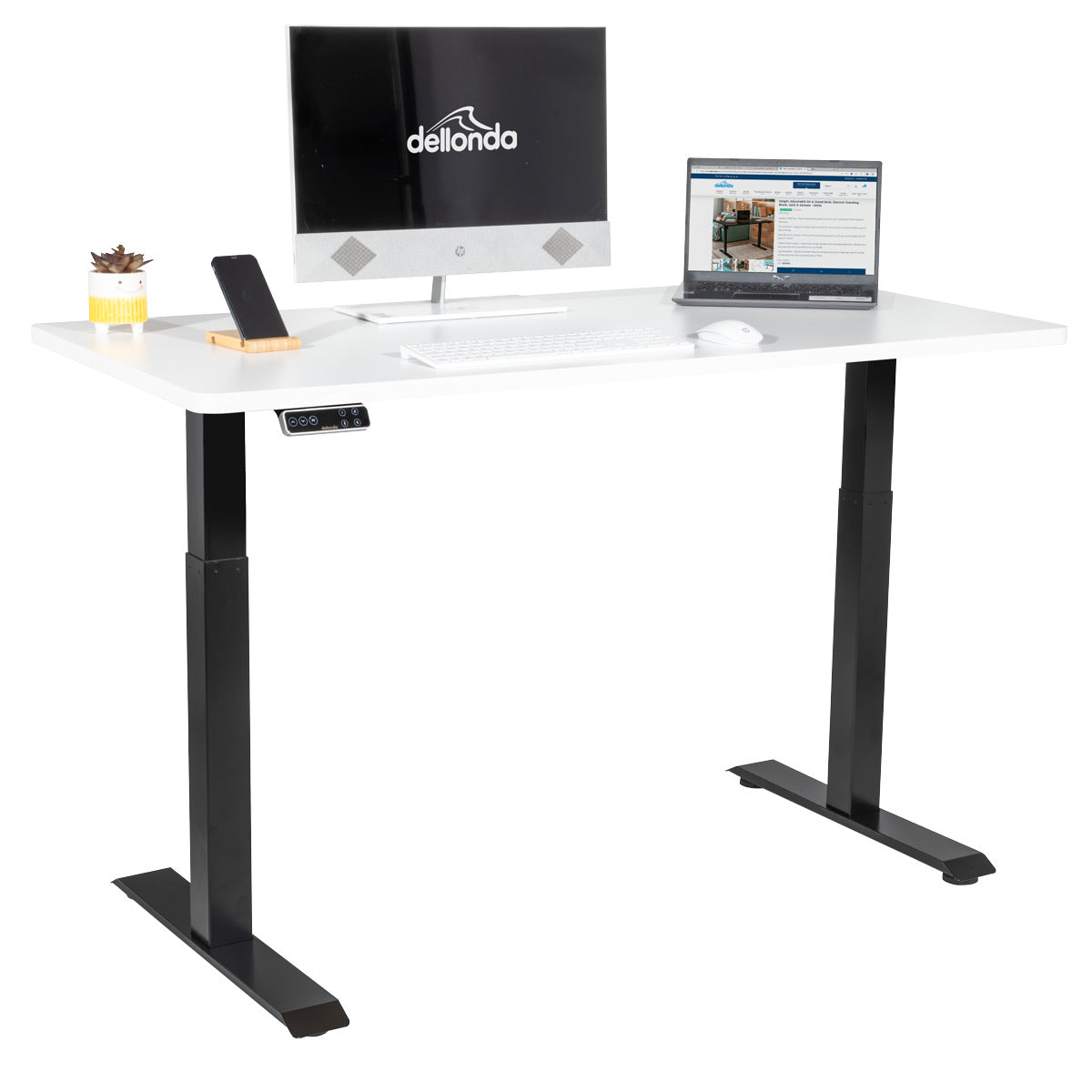 Dellonda White Electric Height Adjustable Standing Desk, 1400 x 700mm Dual Motor 100kg DH32