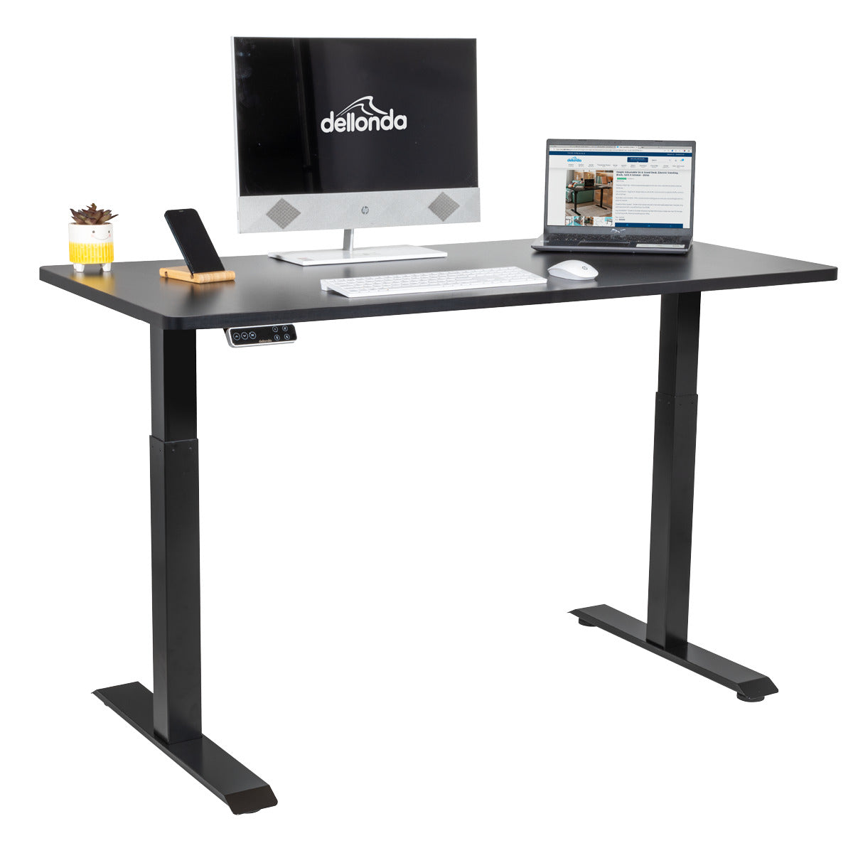 Dellonda Black Electric Height Adjustable Standing Desk, 1400 x 700mm Dual Motor 100kg DH34