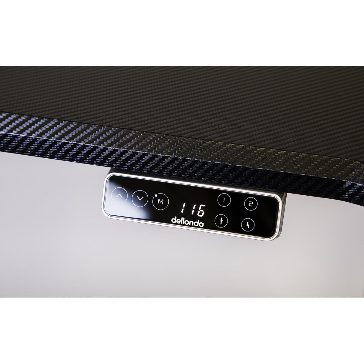 Dellonda Carbon Fibre Effect Electric Height Adjustable Standing Desk with Memory, Quiet, 1400 x 700mm DH43