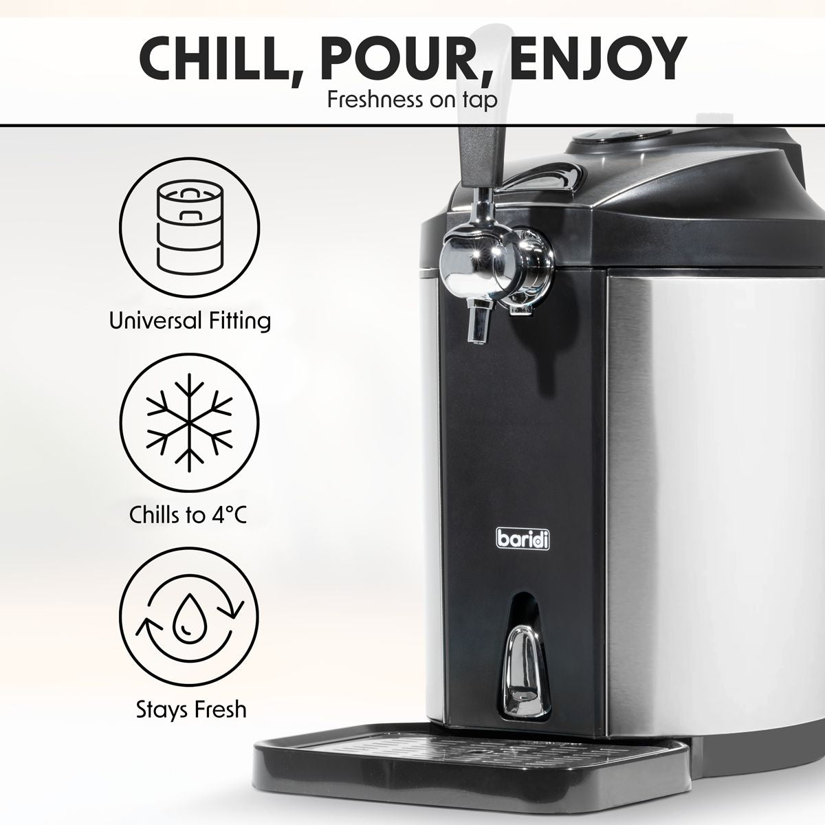 Baridi Mini Keg Draft Beer Dispenser Tap with Integrated Cooling 5L Capacity - Image 3