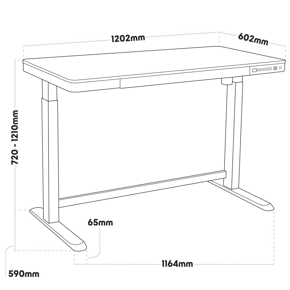 Dellonda Ultra-Quiet Electric Desk with Control Panel, USB Port & Drawer - Black Desktop - Image 6