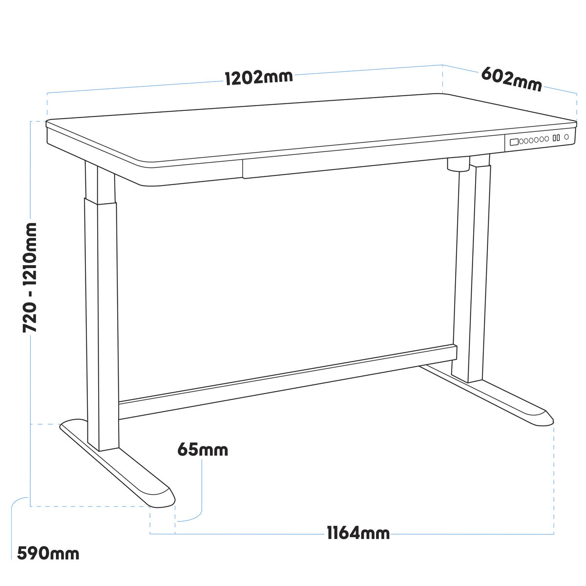 Dellonda Single Motor Ultra-Quiet Electric Desk with Control Panel, USB Port & Drawer - Black Desktop DH53