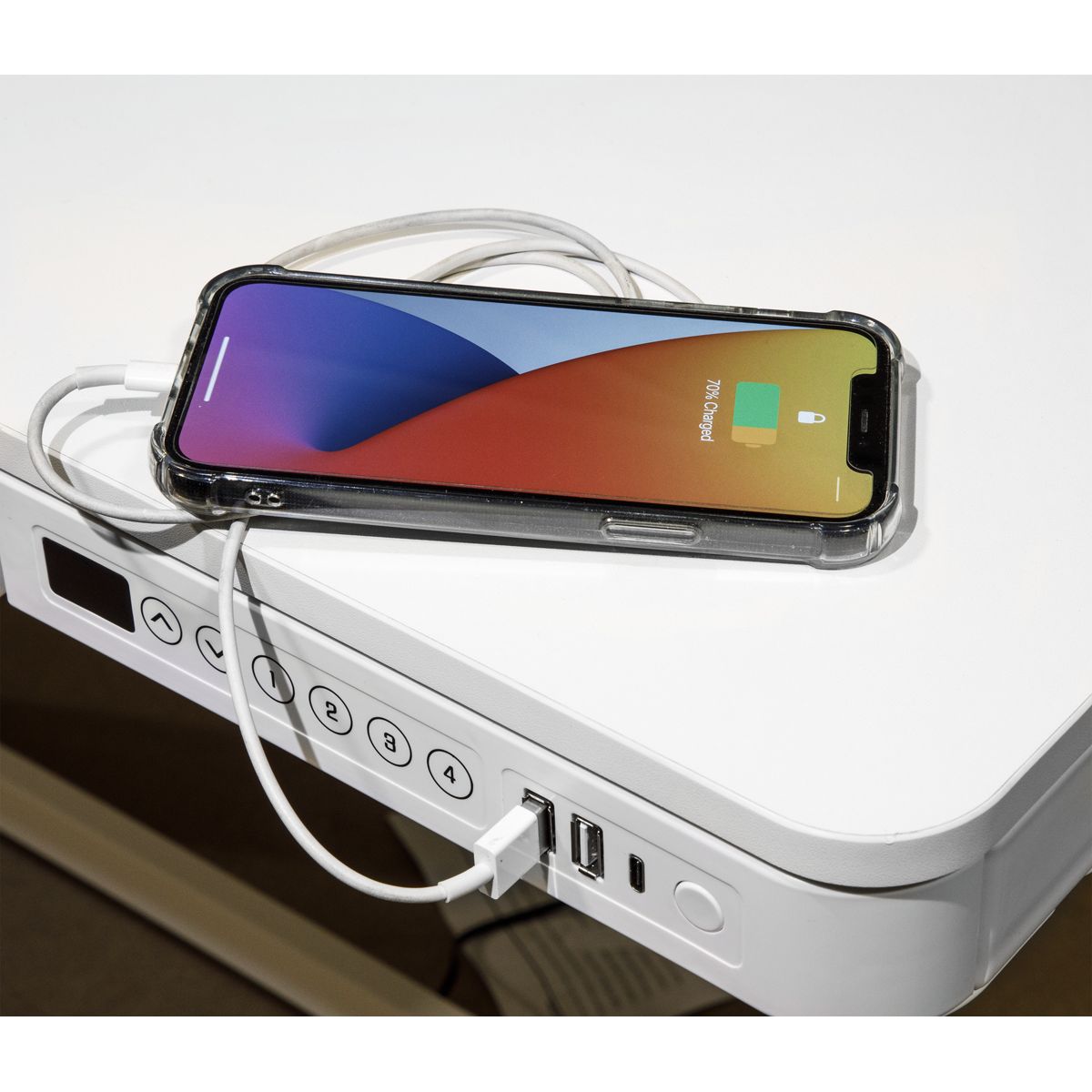 Dellonda Ultra-Quiet Electric Desk with Control Panel, USB Port & Drawer - White Desktop - Image 6