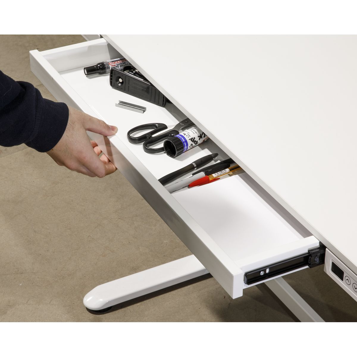 Dellonda Ultra-Quiet Electric Desk with Control Panel, USB Port & Drawer - White Desktop - Image 8