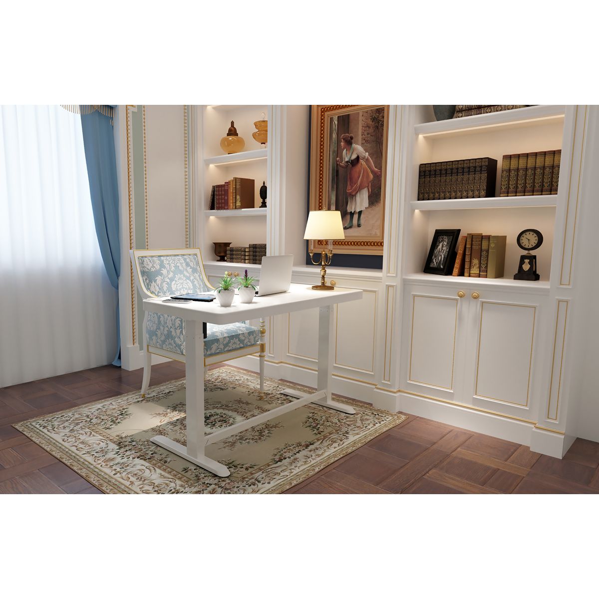 Dellonda Ultra-Quiet Electric Desk with Control Panel, USB Port & Drawer - White Desktop - Image 9