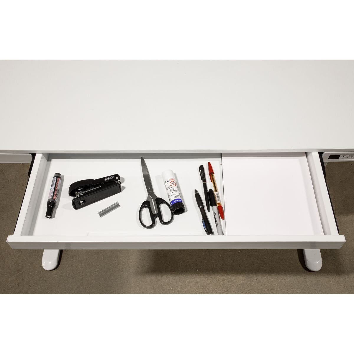 Dellonda Ultra-Quiet Electric Desk with Control Panel, USB Port & Drawer - White Desktop - Image 10