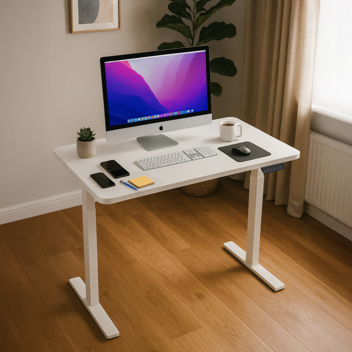 Dellonda Single Motor Ultra-Quiet Adjustable-Height Electric Sit/Stand Desk - White Desktop DH56