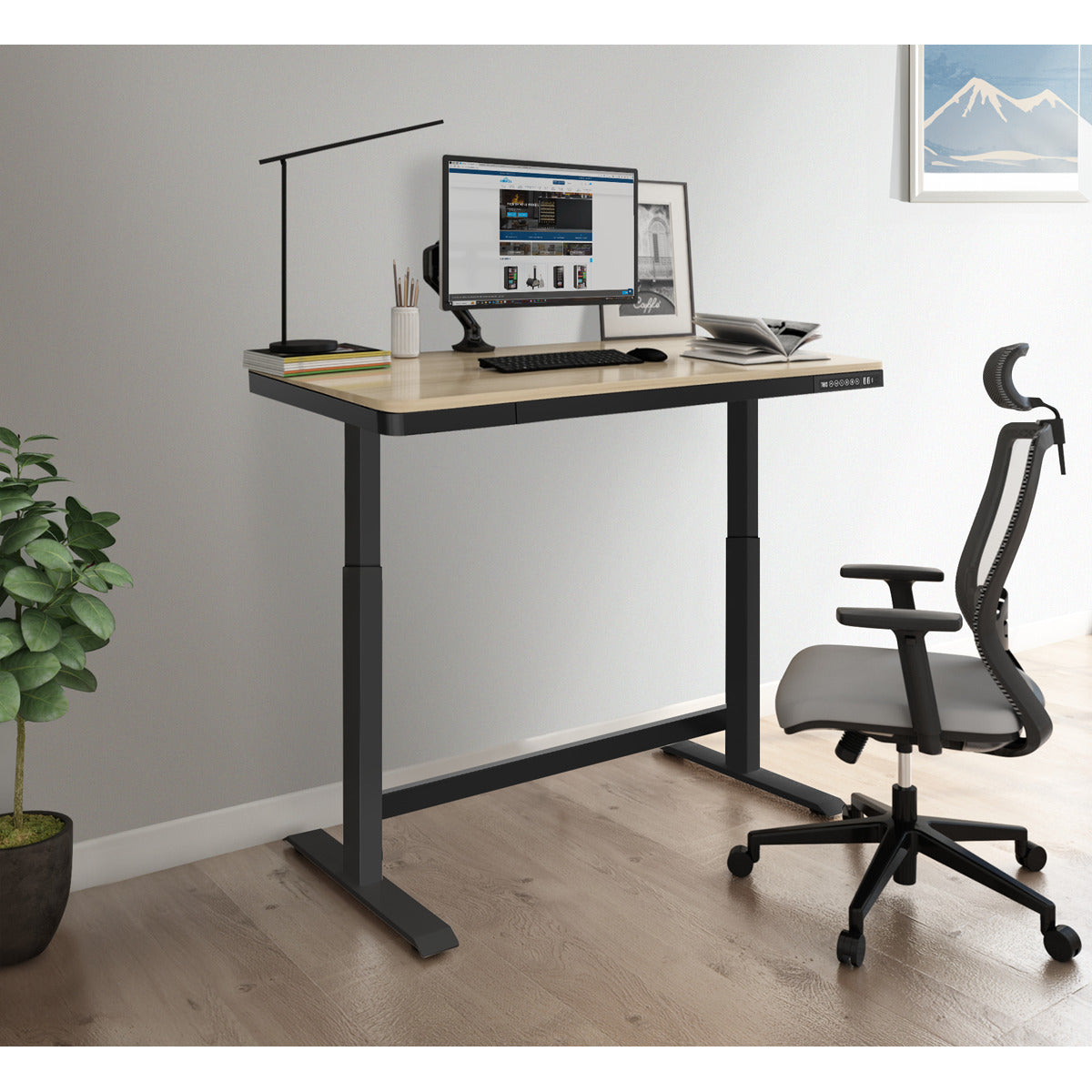 Dellonda Single Motor Ultra-Quiet Electric Desk with Control Panel, USB Port & Drawer - Oak Desktop DH65