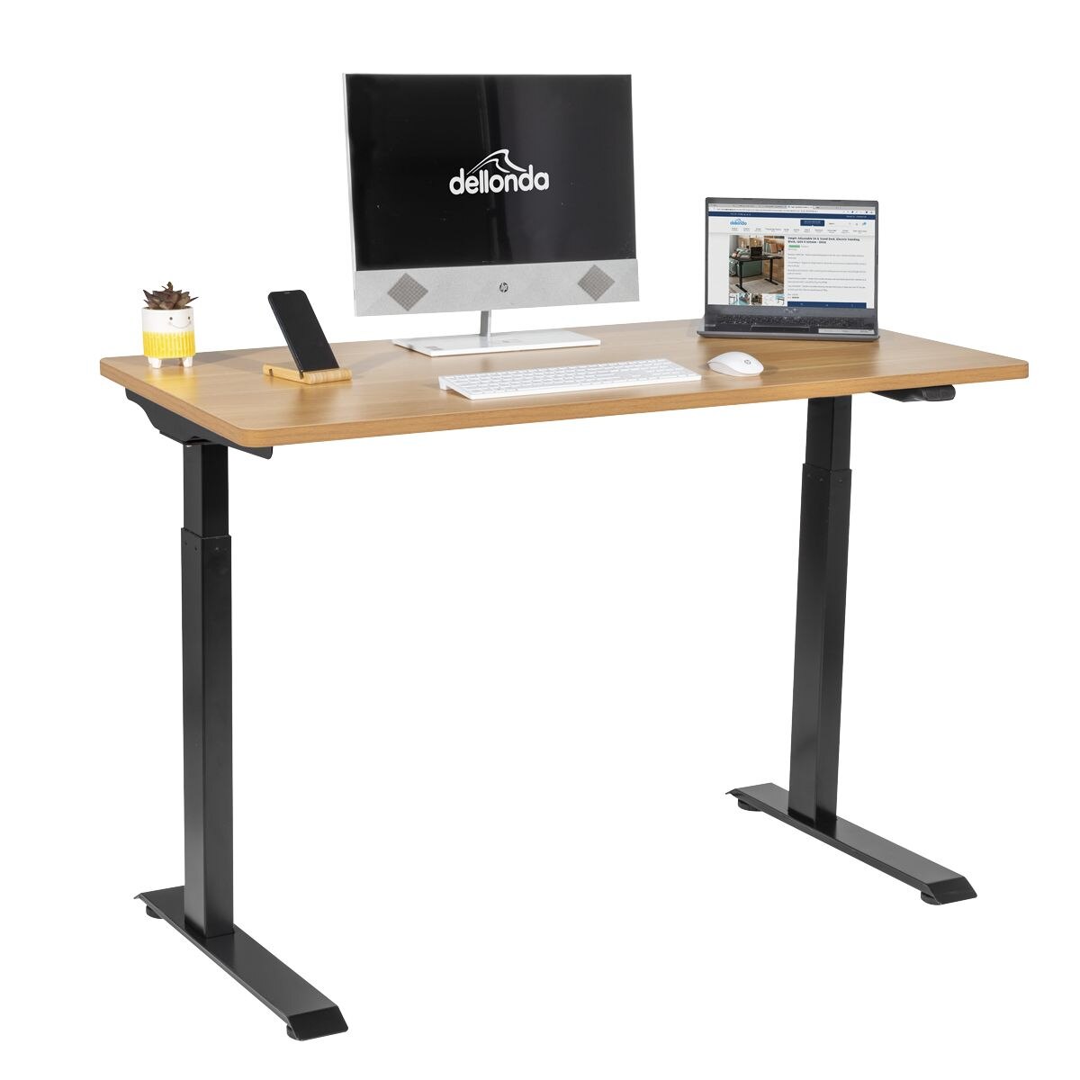 Dellonda Single Motor Ultra-Quiet Adjustable-Height Electric Sit/Stand Desk - Oak Desktop - Image 4