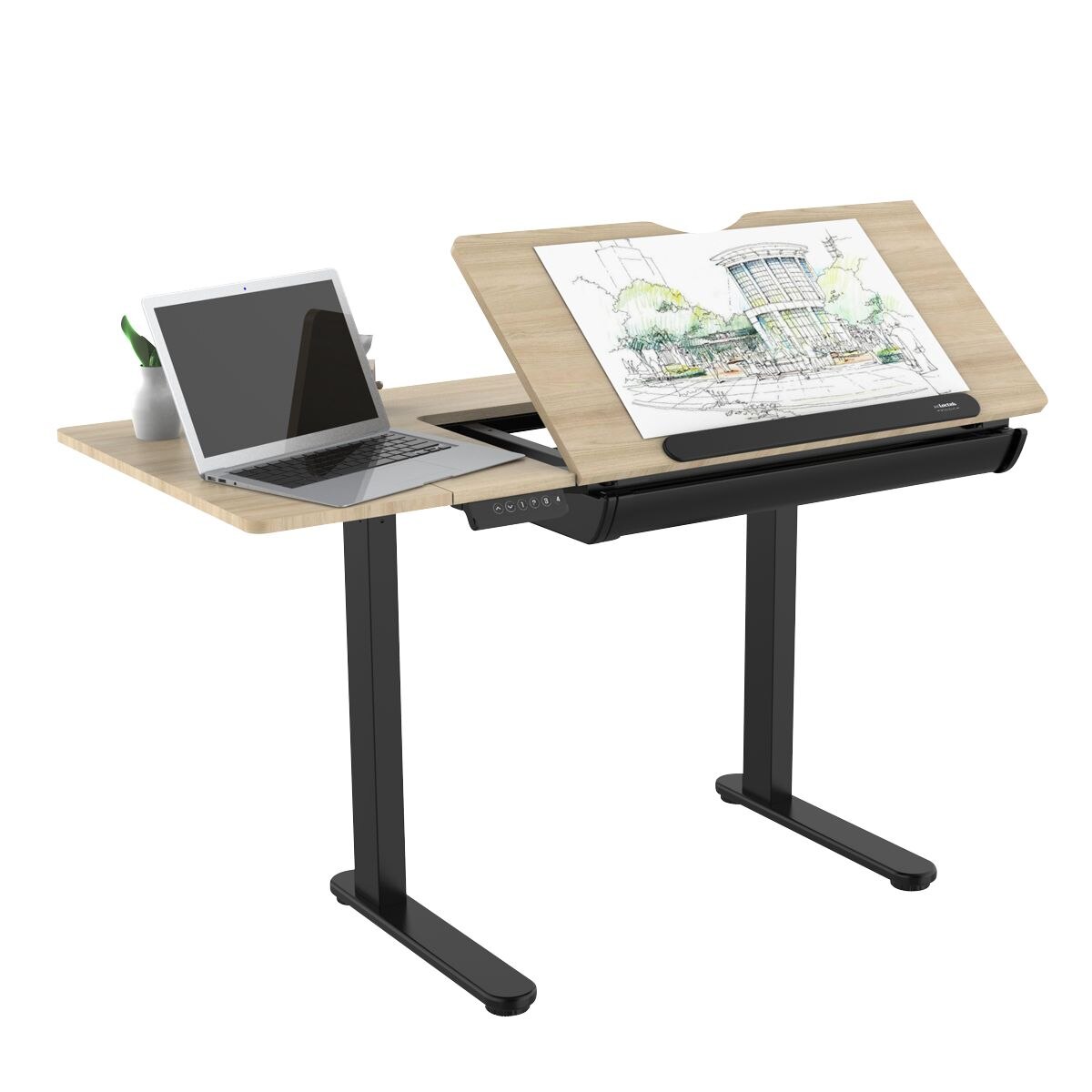 Dellonda Ultra-Quiet Electric Adjustable Drawing Table with 40 Tilt, Drawer & Side Table - Image 4