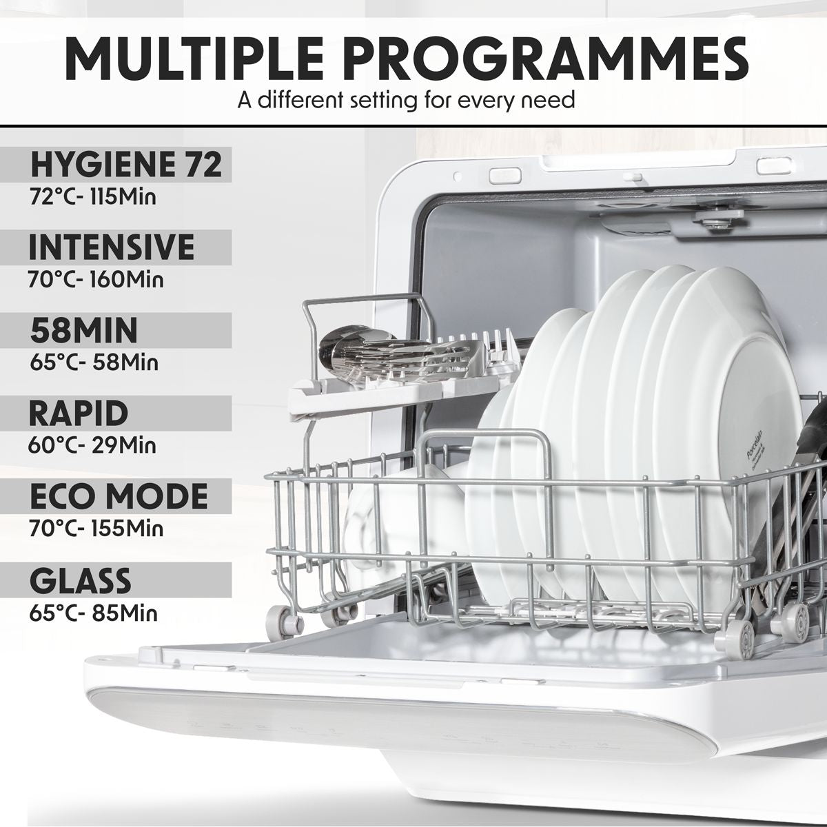 Baridi Tabletop Dishwasher 3 Place Settings 6L Capacity - Image 3