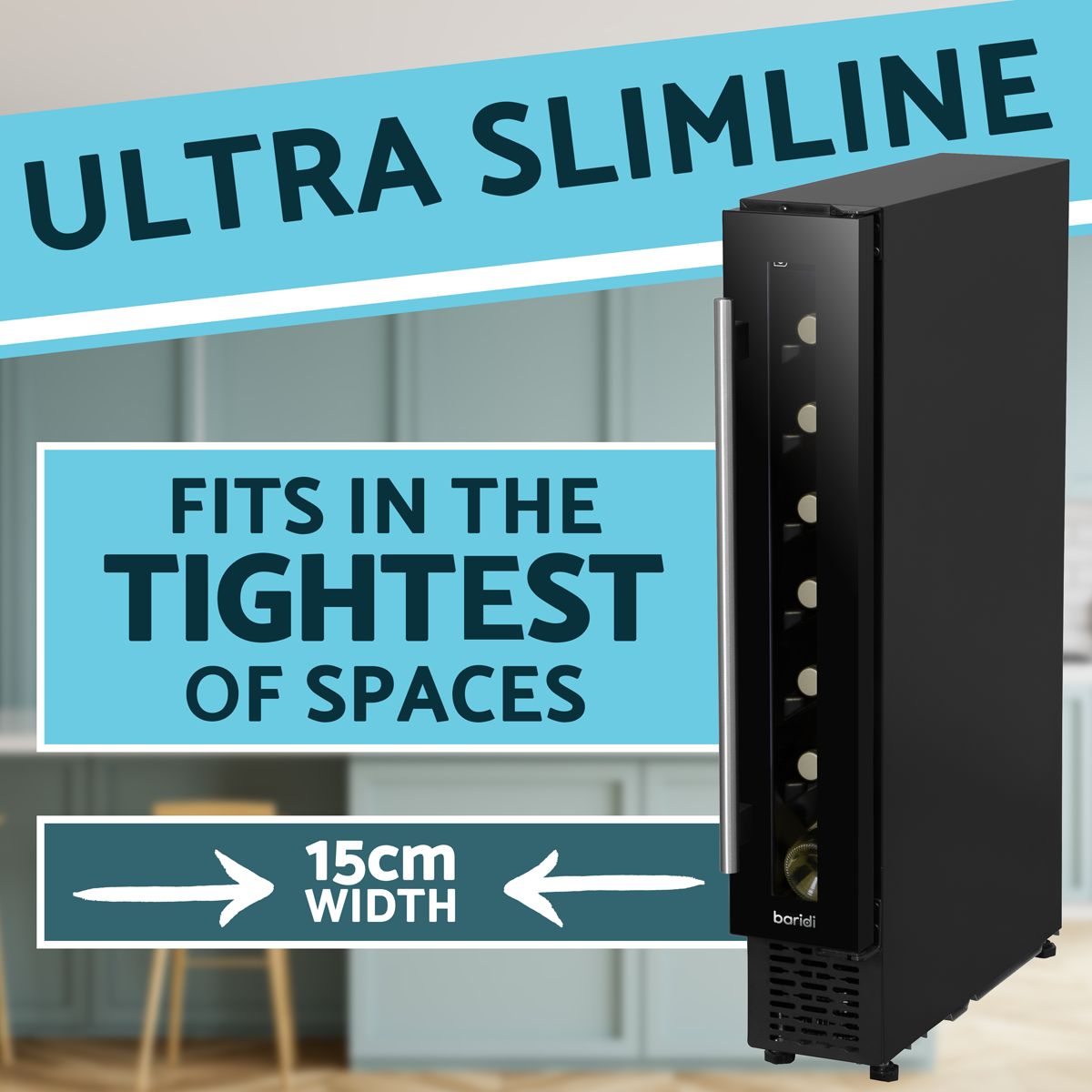 Baridi Extra-Slim 7 Bottle Wine Fridge & Cooler 15cm - Black - Image 9