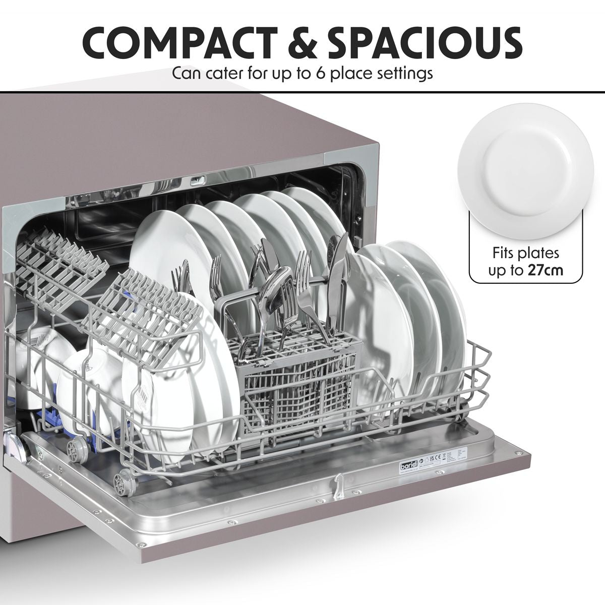 Baridi Tabletop Dishwasher 6 Place Settings 6.5L Capacity - Silver - Image 10