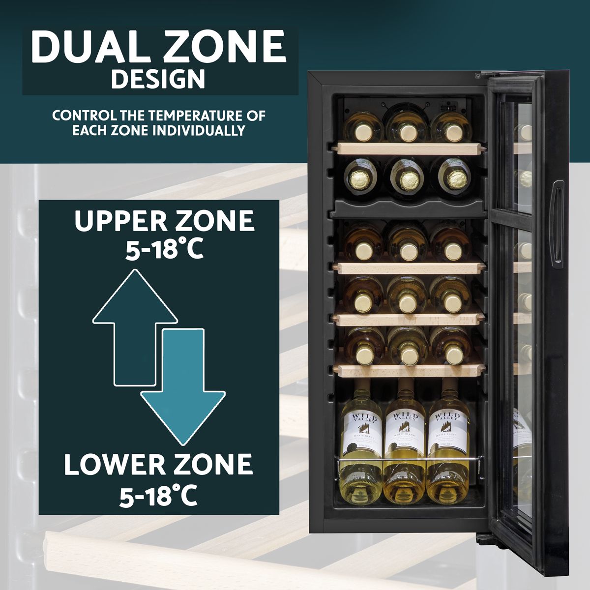 Baridi 18 Bottle Dual Zone Wine Fridge & Cooler - Image 4