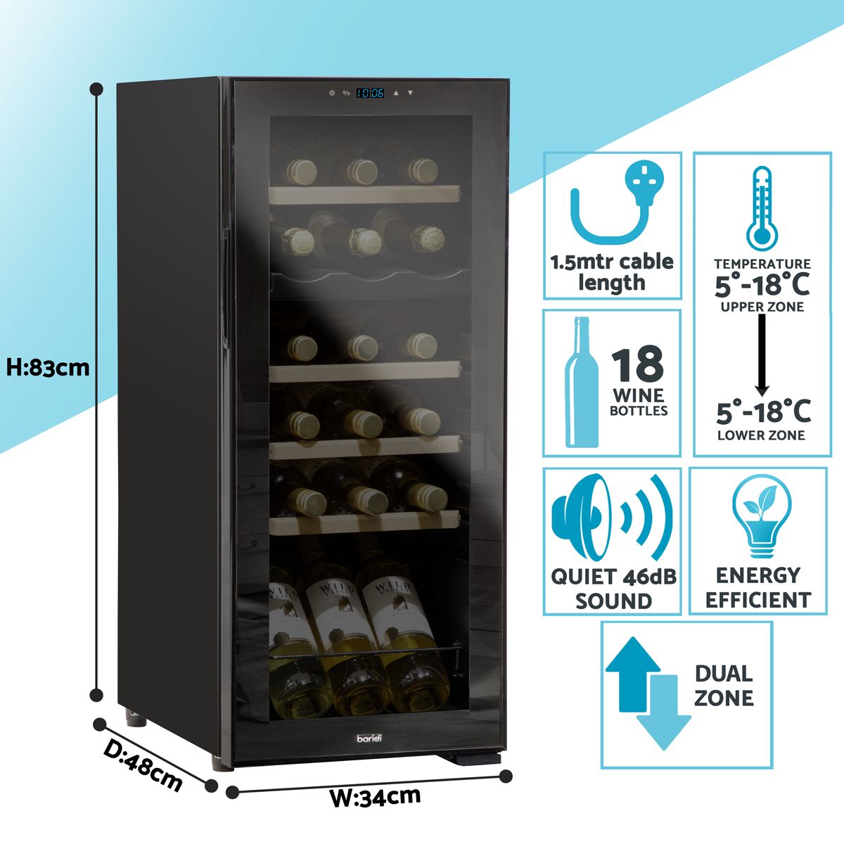 Baridi 18 Bottle Dual Zone Wine Fridge & Cooler - Image 10