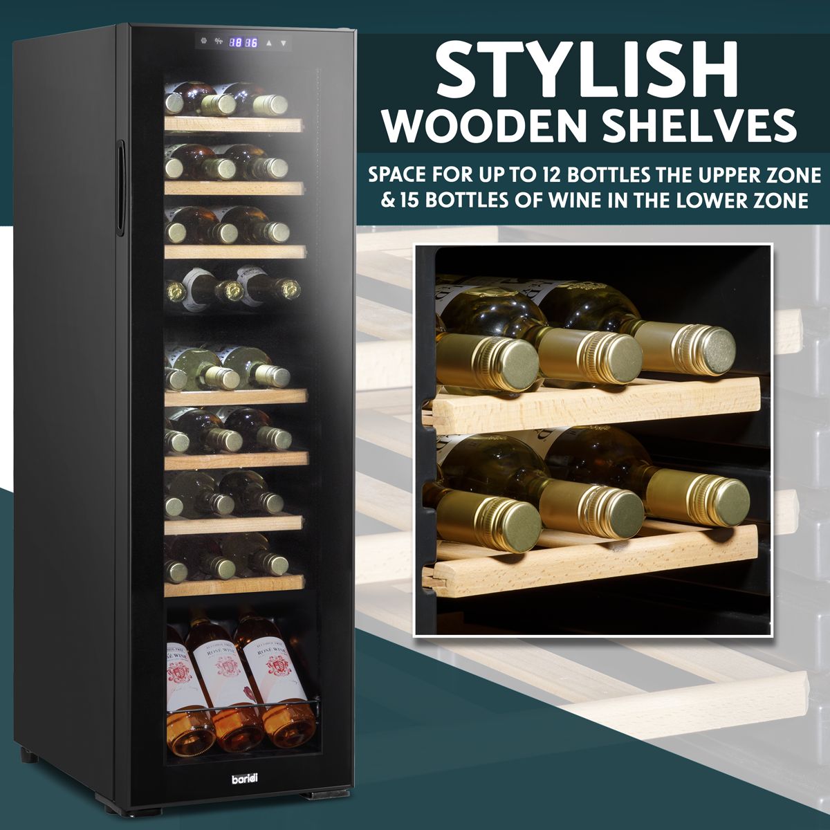 Baridi 27 Bottle Dual Zone Wine Fridge & Cooler - Image 2