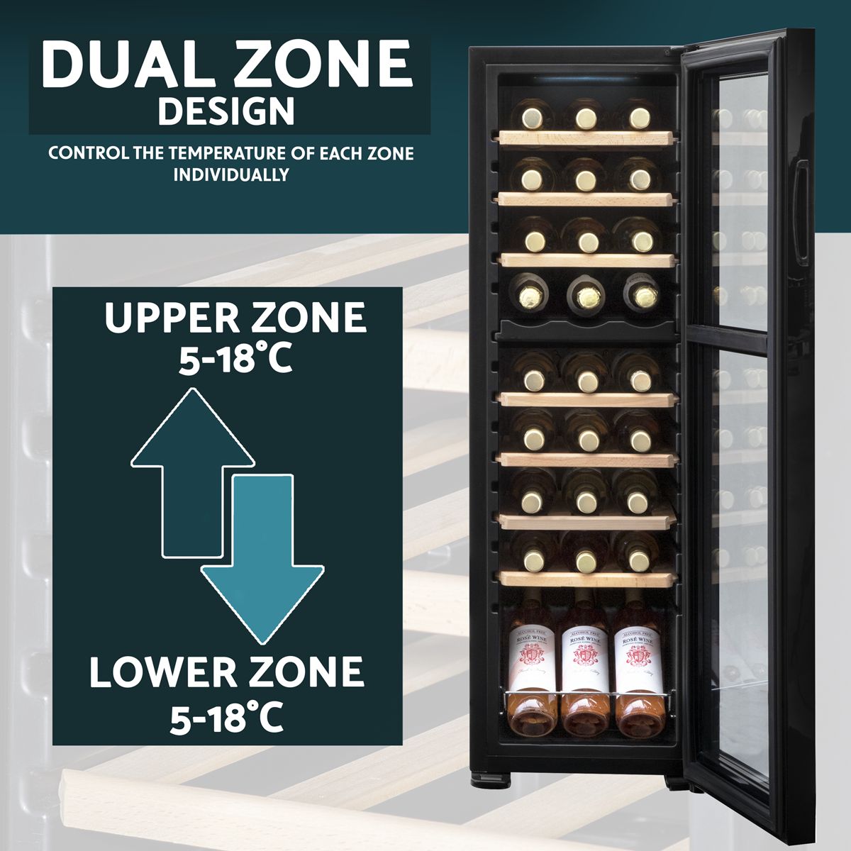 Baridi 27 Bottle Dual Zone Wine Fridge & Cooler - Image 10