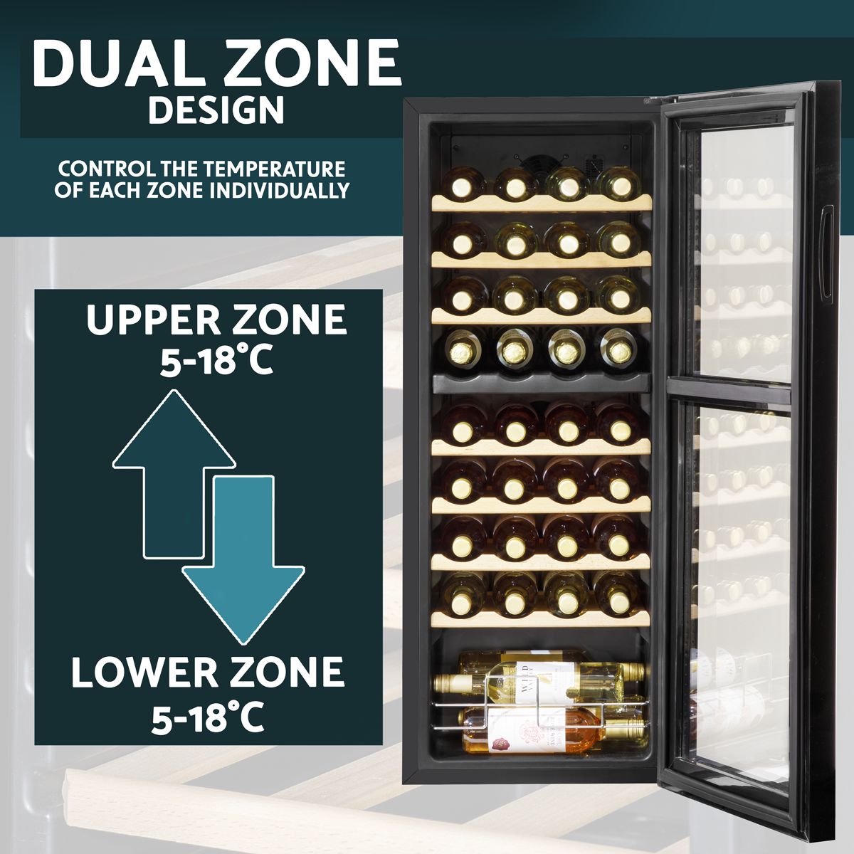 Baridi 36 Bottle Dual Zone Wine Fridge & Cooler - Image 6