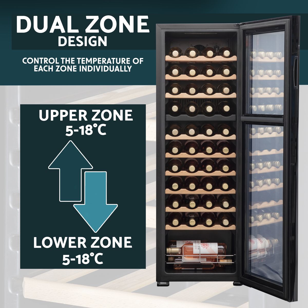 Baridi 44 Bottle Dual Zone Wine Fridge & Cooler - Image 7