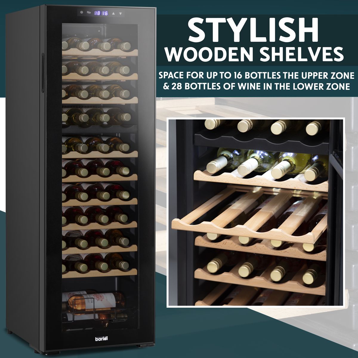 Baridi 44 Bottle Dual Zone Wine Fridge & Cooler - Image 10