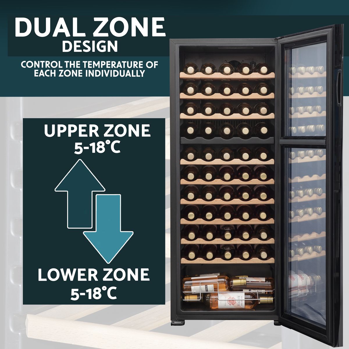 Baridi 55 Bottle Dual Zone Wine Fridge & Cooler - Image 9