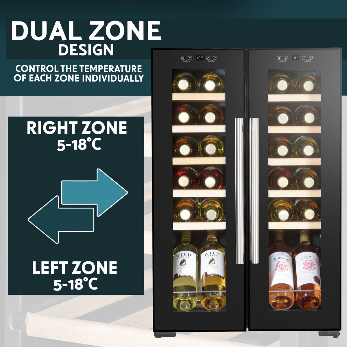 Baridi 24 Bottle Dual Zone Wine Fridge & Cooler - Image 2