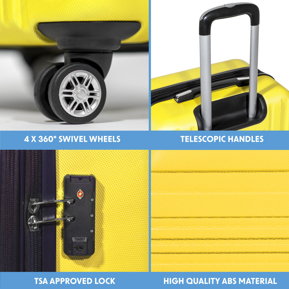 Dellonda Lightweight ABS Luggage Set with TSA Lock - Yellow DL124