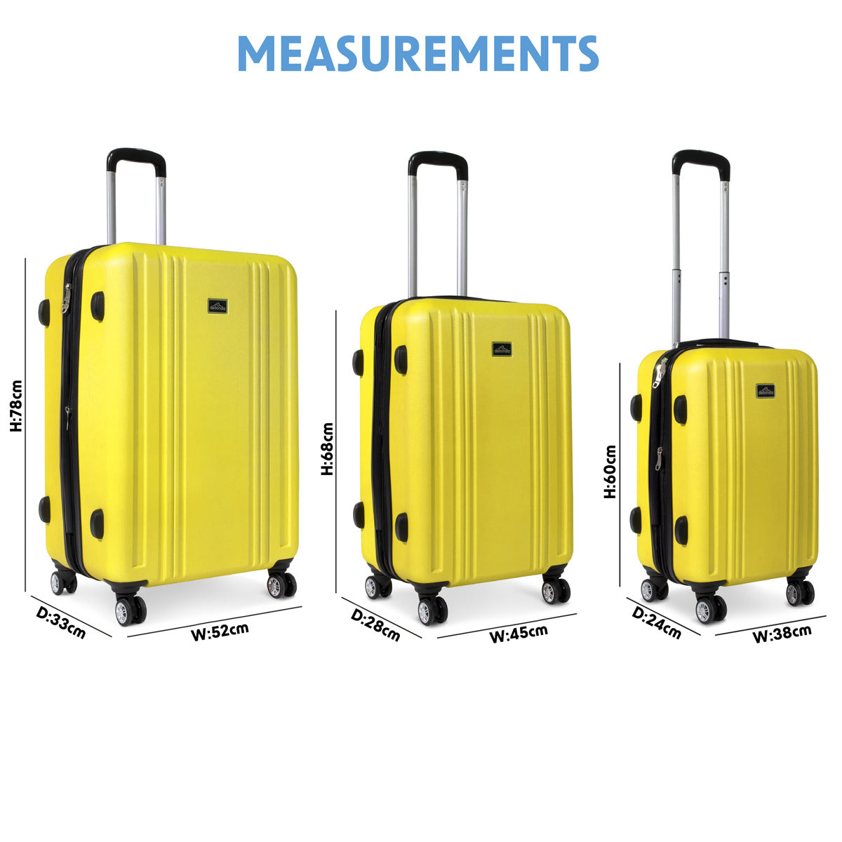 Dellonda Lightweight ABS Luggage Set with TSA Lock - Yellow DL124