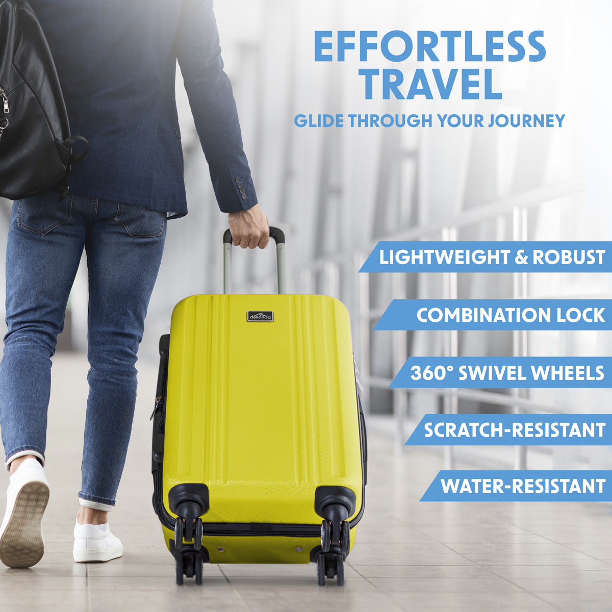 Dellonda Lightweight ABS Luggage Set with TSA Lock - Yellow DL124
