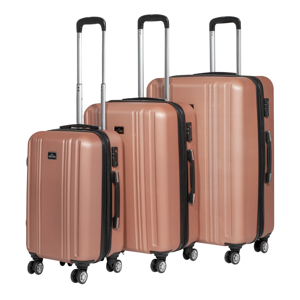 Dellonda Lightweight ABS Luggage Set with TSA Lock - Rose Gold DL125
