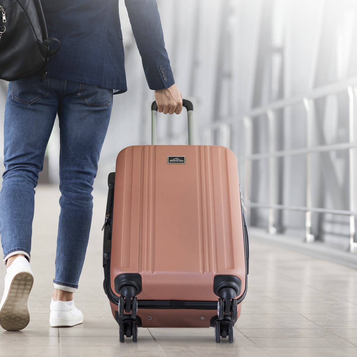 Dellonda Lightweight ABS Luggage Set with TSA Lock - Rose Gold DL125