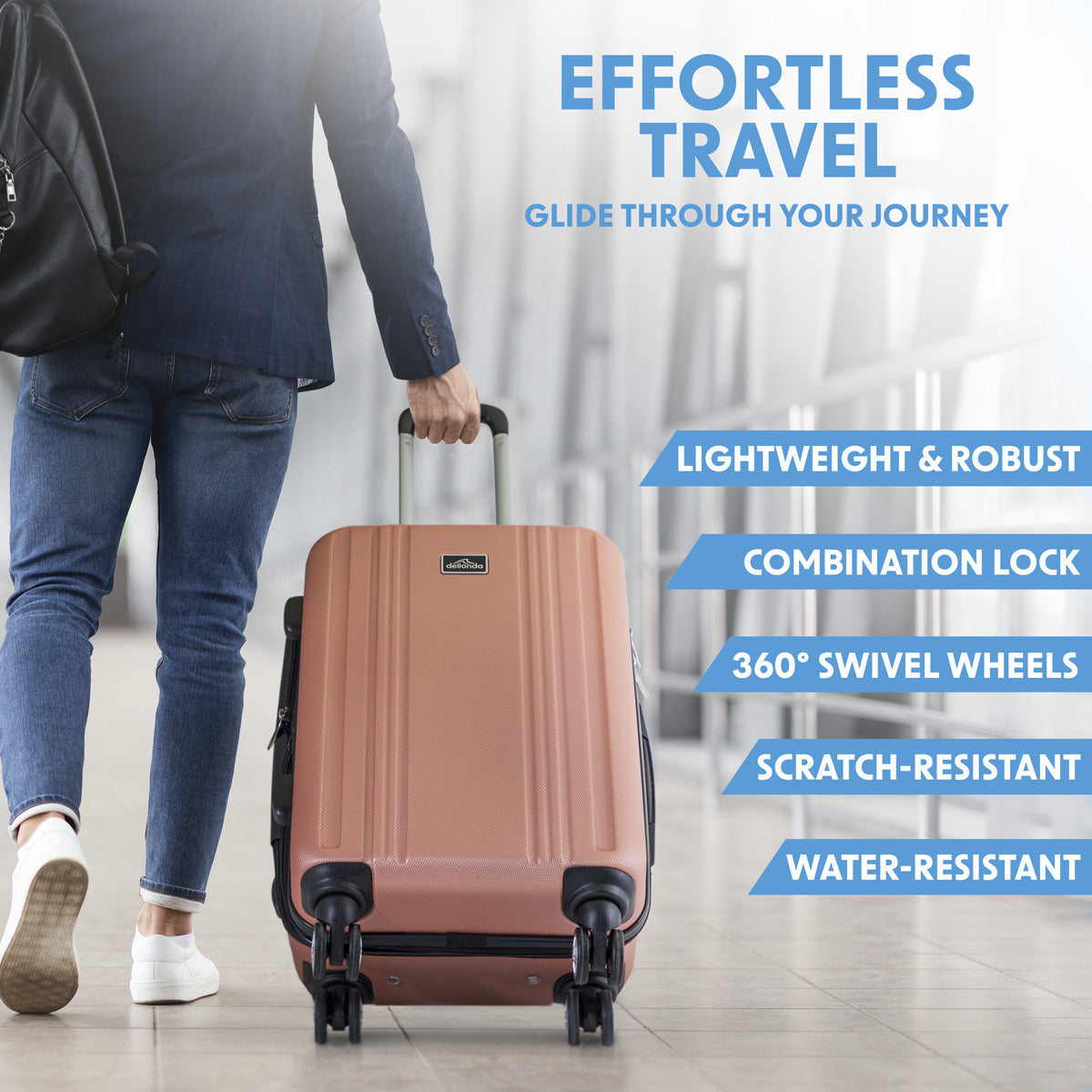 Dellonda Lightweight ABS Luggage Set with TSA Lock - Rose Gold DL125