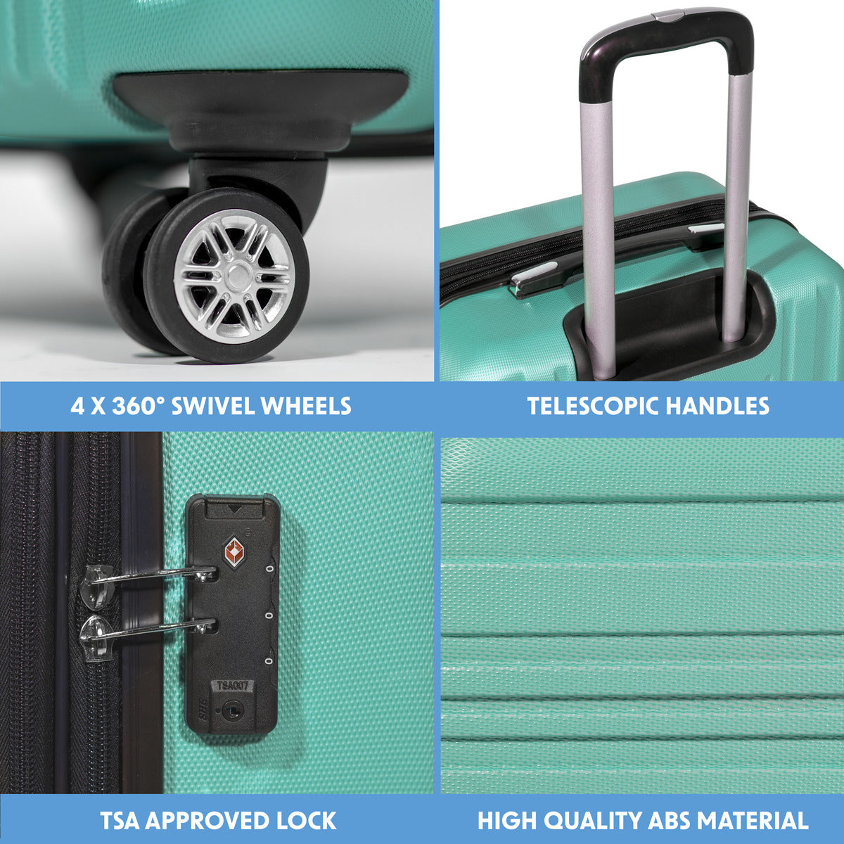 Dellonda Lightweight ABS Luggage Set with TSA Lock - Teal DL126