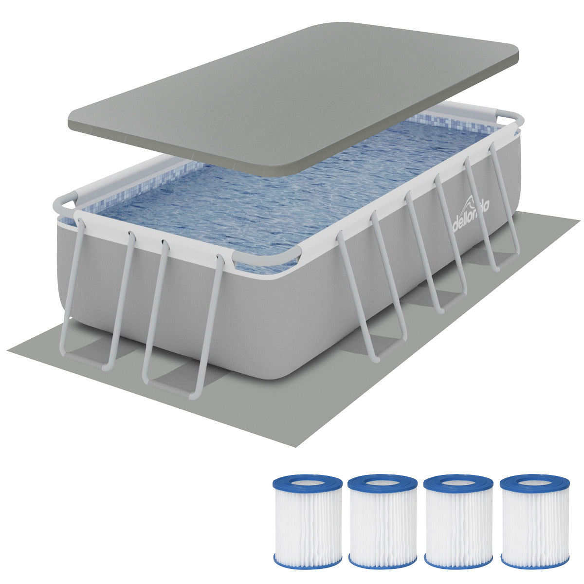 Dellonda Deluxe Steel Frame Swimming Pool with Filter Pump 13ft, Top Cover, Ground Sheet & Additional Filters DL139