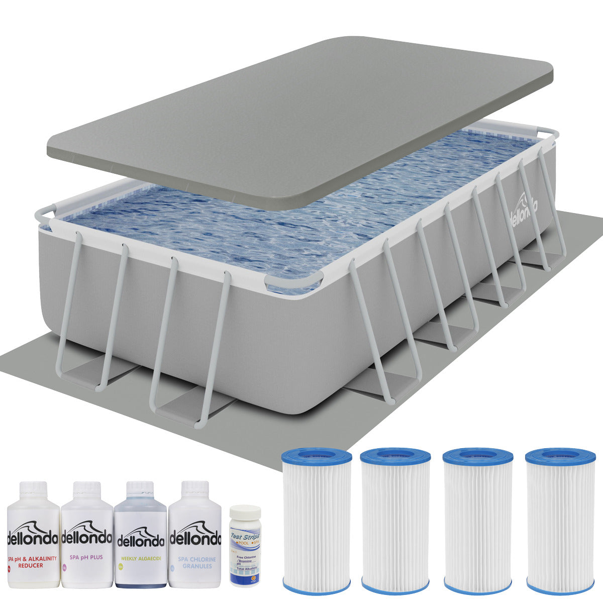 Dellonda Deluxe Steel Frame Swimming Pool with Filter Pump 18ft, Top Cover, Ground Sheet & Additional Filters DL140