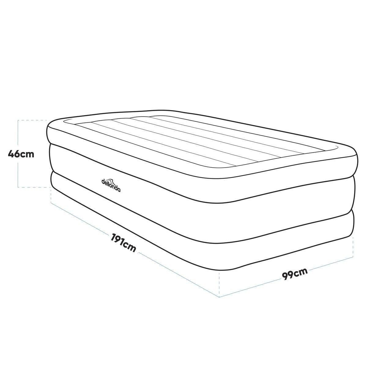 Dellonda Raised Air Bed with Built-in Electric Pump & Storage Bag - Single - Image 6