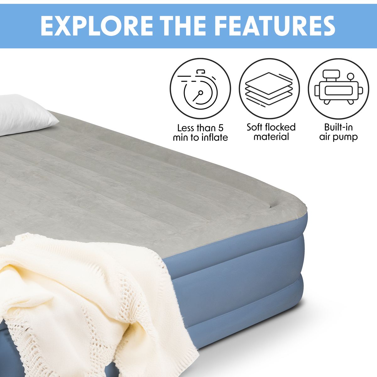 Dellonda Raised Air Bed with Built-in Electric Pump & Storage Bag - Queen - Image 2