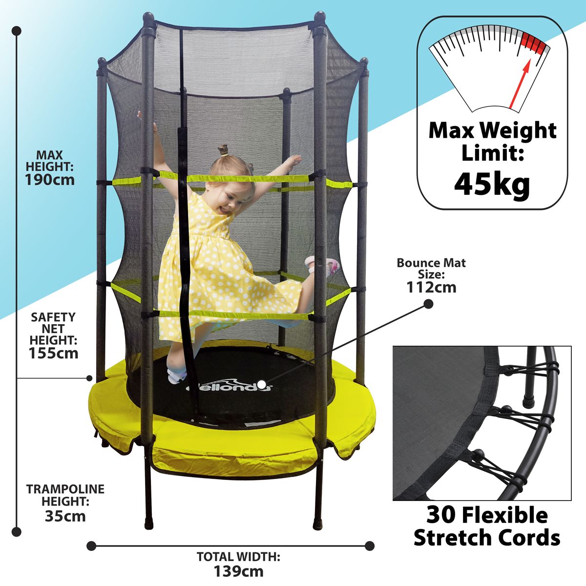 Dellonda Mini Trampoline with Safety Enclosure Net 4.6ft - Image 2