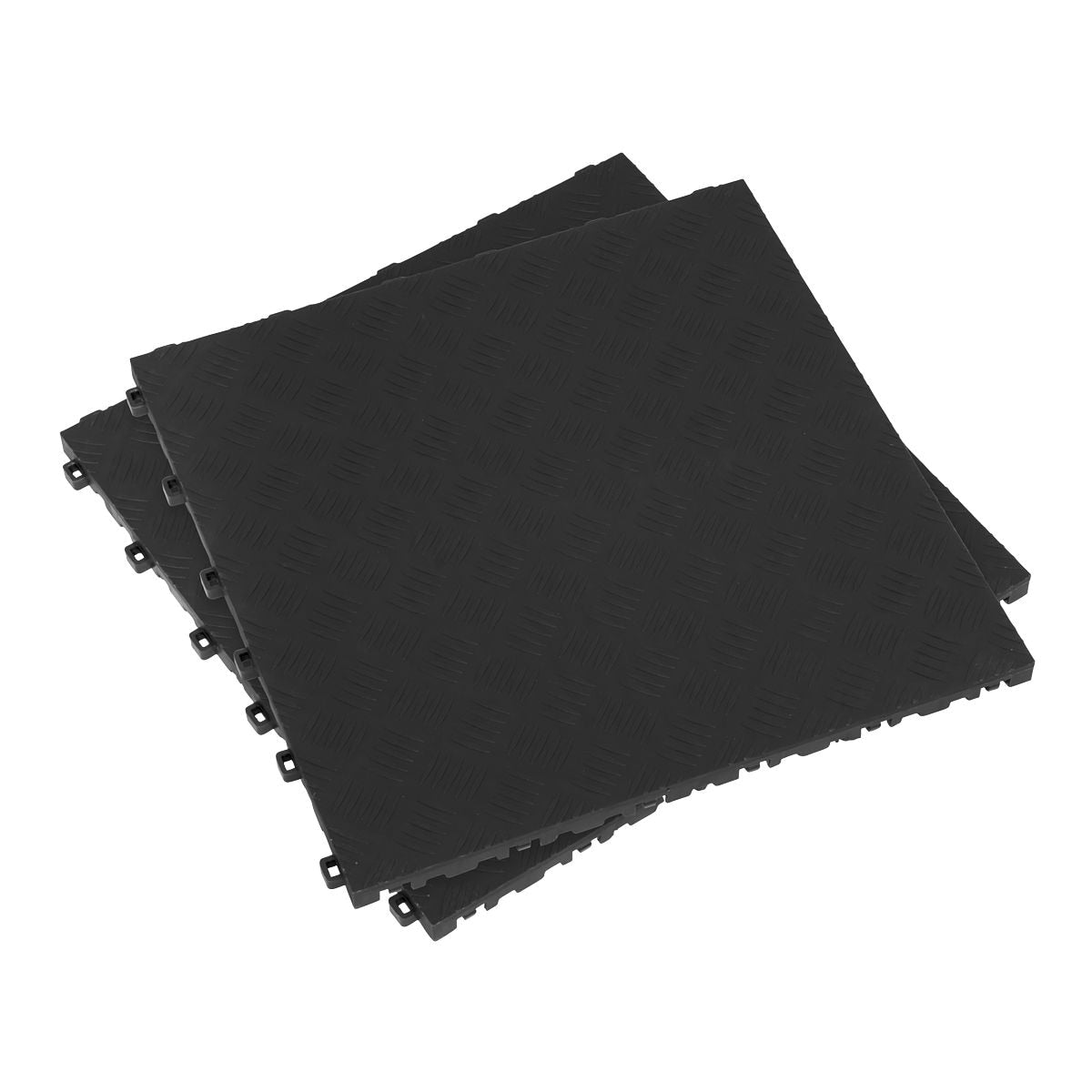Sealey Polypropylene Floor Tile 400 x 400mm, Black Treadplate - Pack of 9 - Image 1