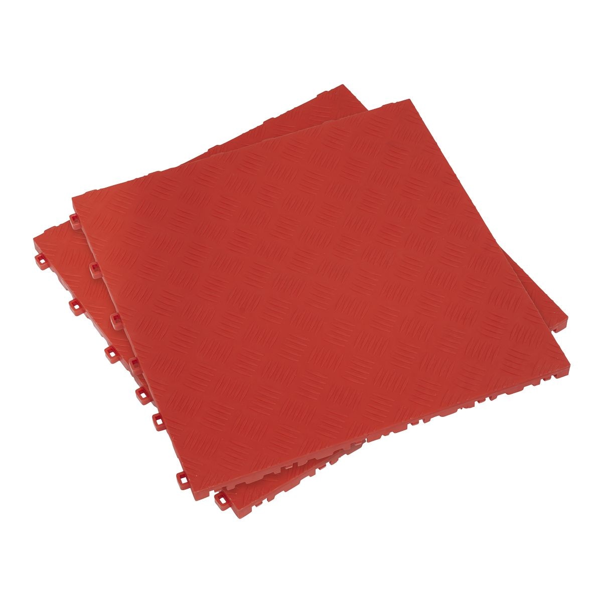 Sealey Polypropylene Floor Tile 400 x 400mm, Red Treadplate - Pack of 9 - Image 1