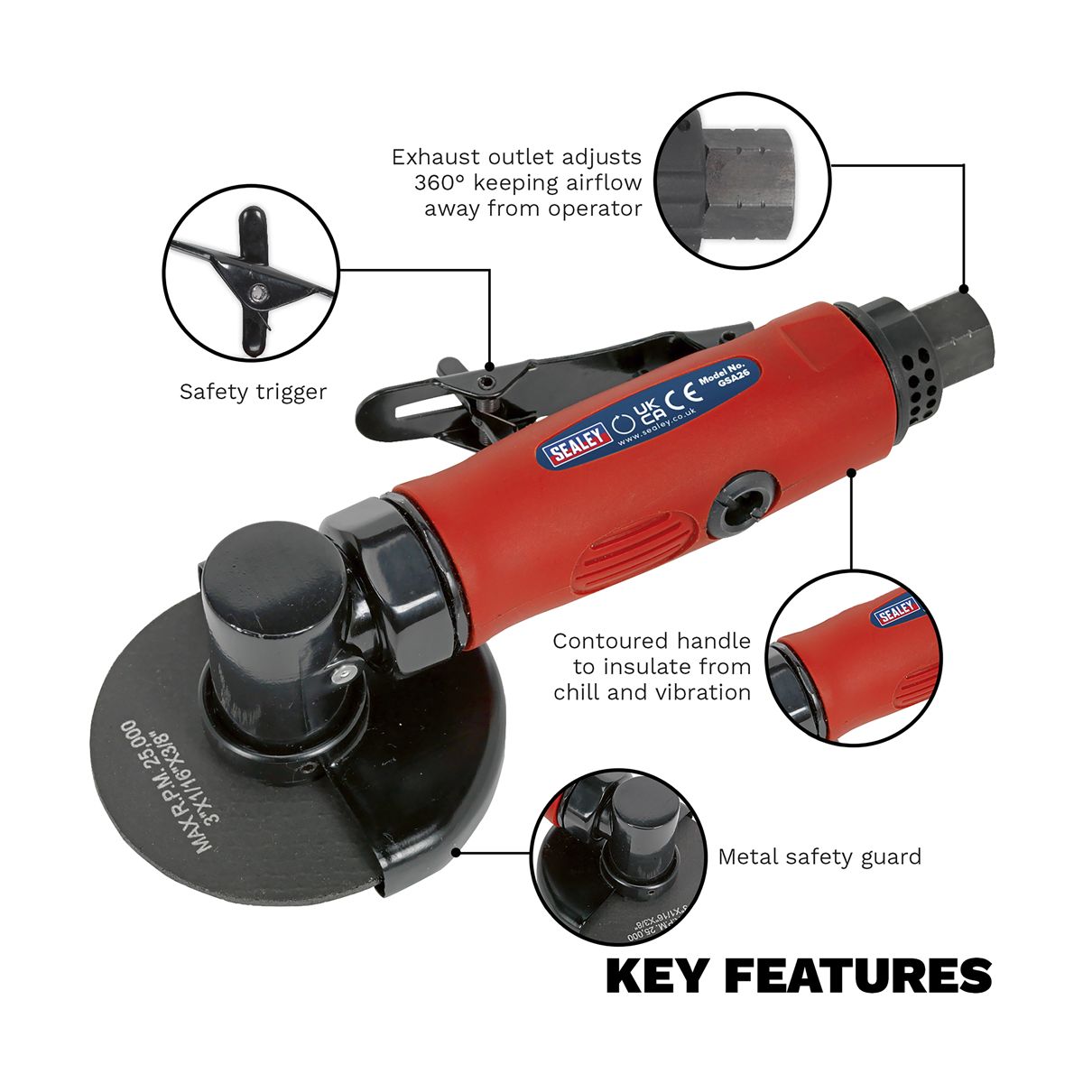 Sealey Generation Straight Air Cut-Off Tool 75mm - Image 6