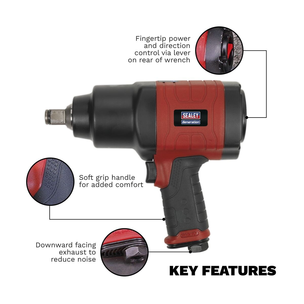 Sealey Generation Composite Twin Hammer Air Impact Wrench 3/4"Sq Drive - Image 4