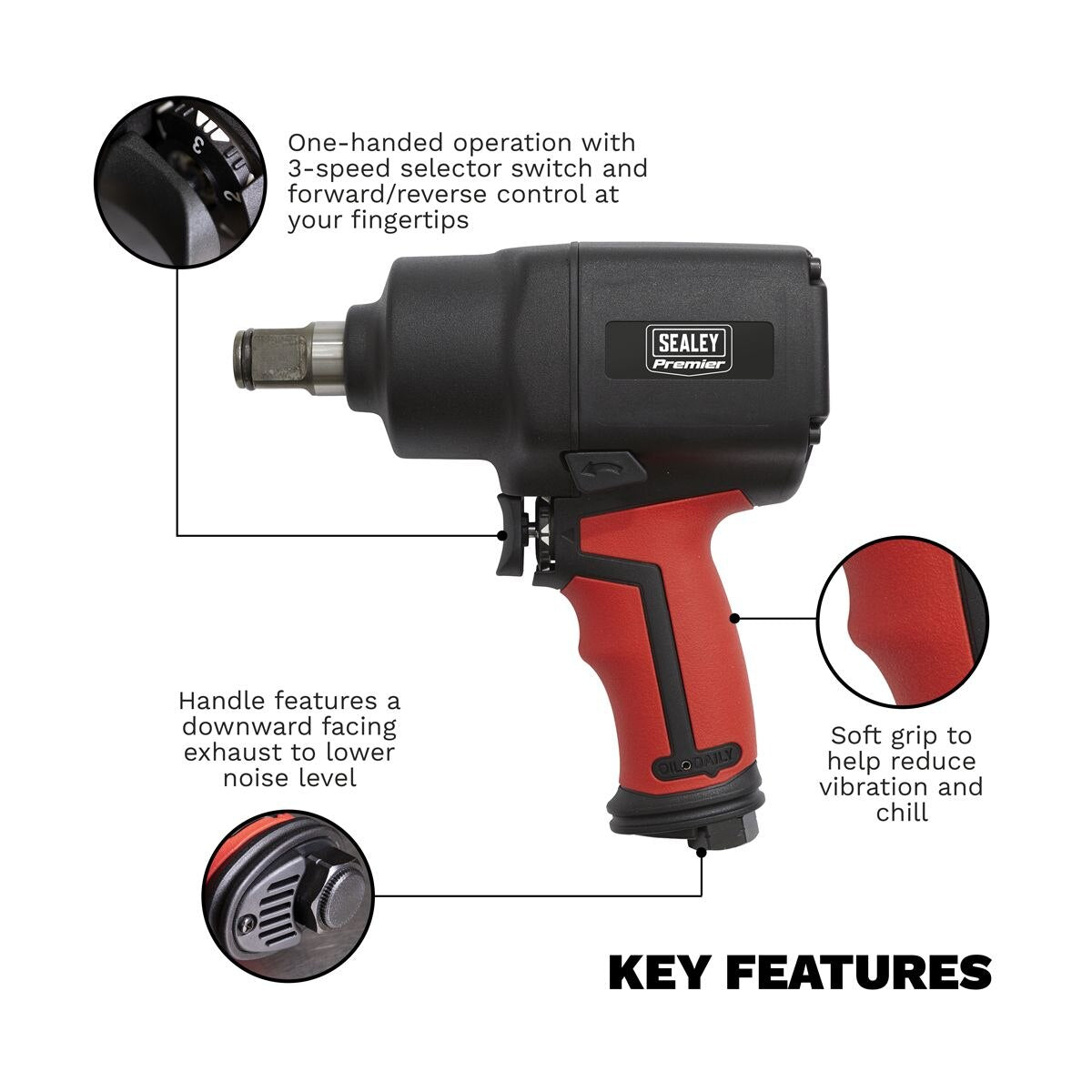 Sealey Generation Composite Twin Hammer Air Impact Wrench 3/4"Sq Drive - Image 5