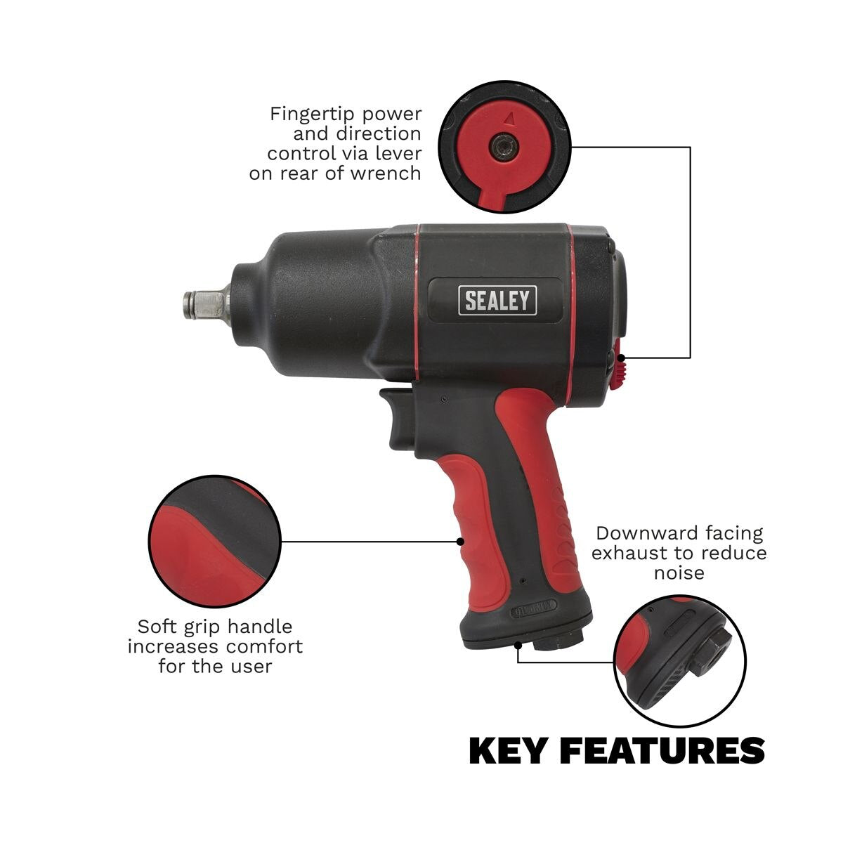 Sealey Generation Composite Twin Hammer Air Impact Wrench 1/2"Sq Drive - Image 5