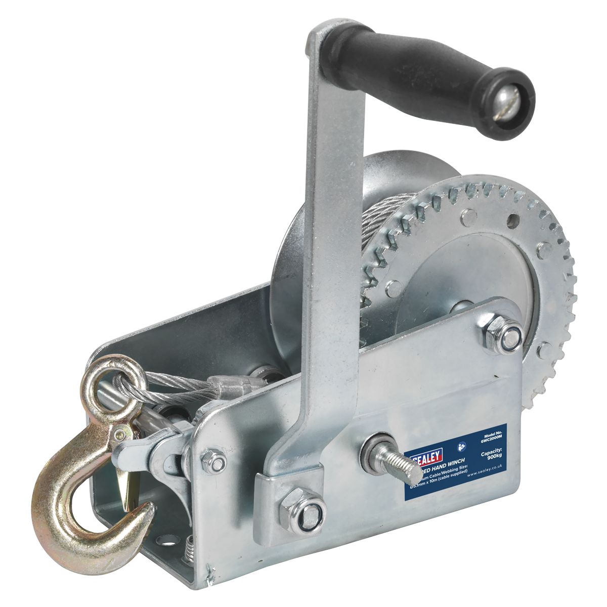 Sealey Geared Hand Winch with Cable 900kg Capacity - Image 1
