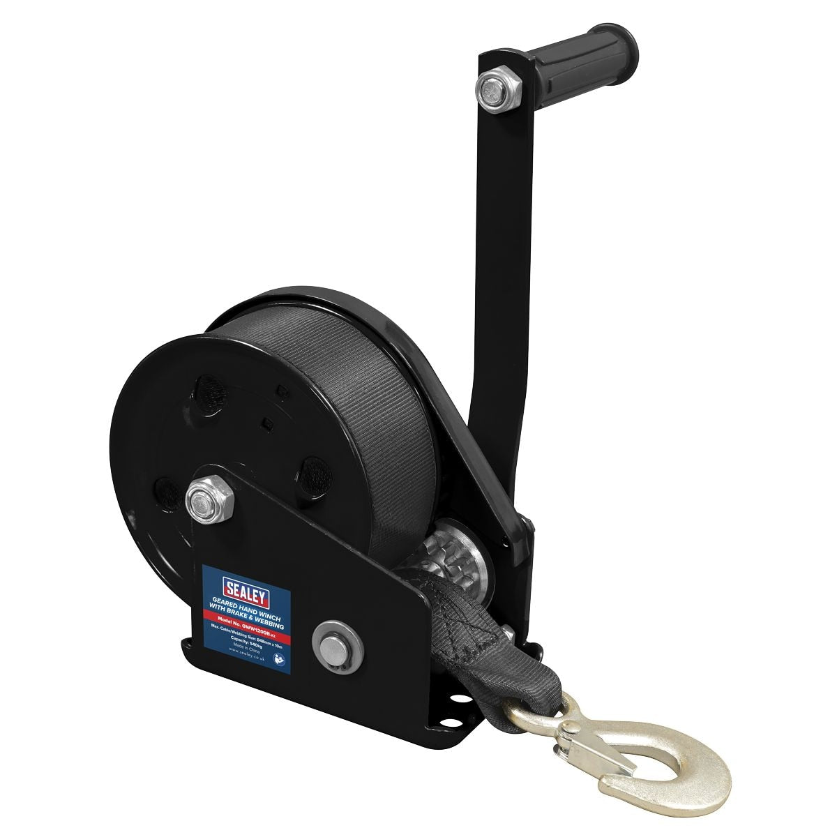 Sealey Geared Hand Winch with Brake & Webbing 540kg Capacity - Image 2