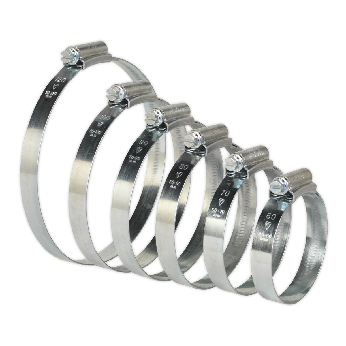 Sealey HI-GRIP Zinc Plated Hose Clip Assortment 45-160mm 26pc - Image 1
