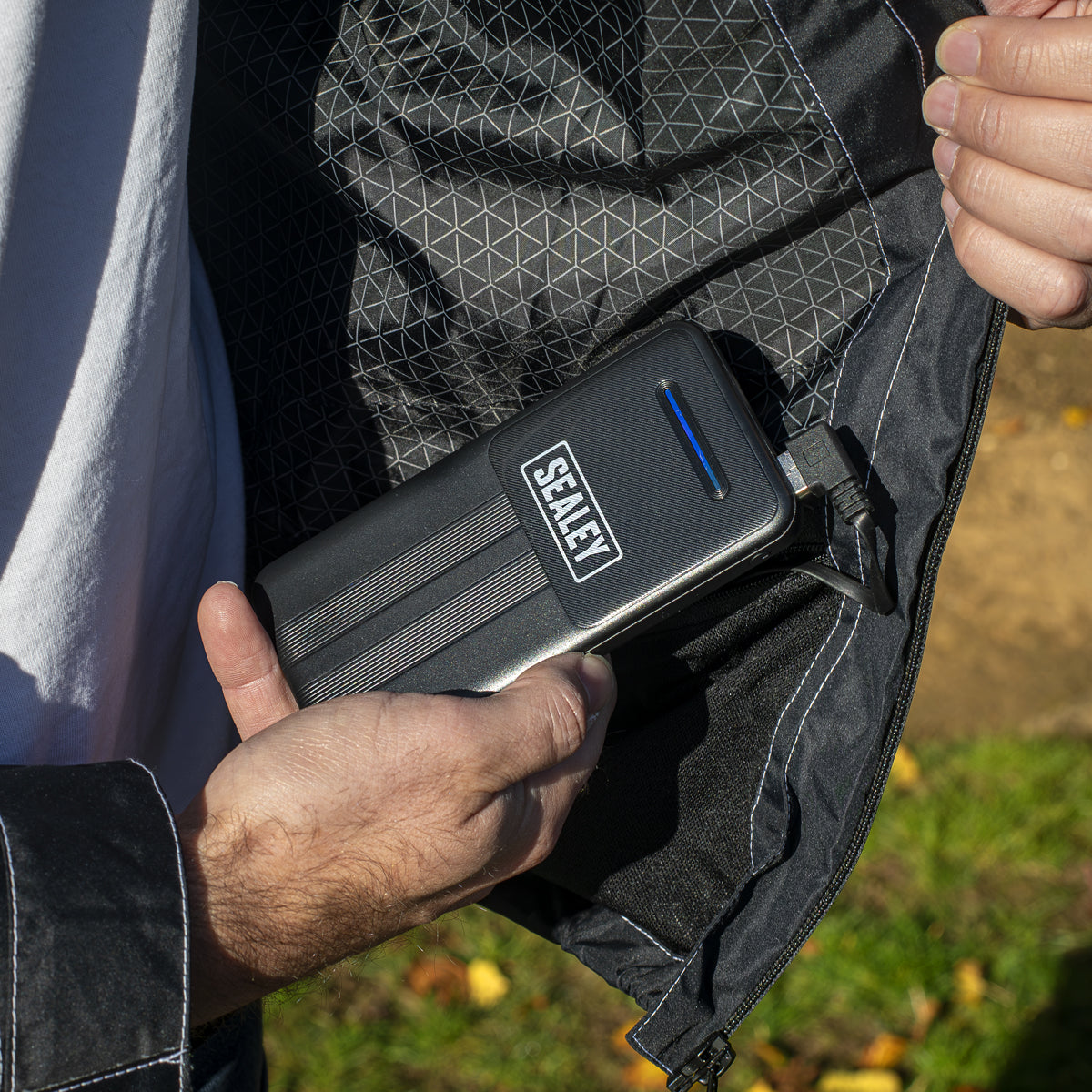 Sealey 5V Heated Rain Jacket with Power Bank 20Ah - Large - HJ07KIT