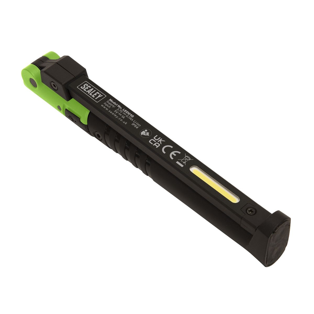 Sealey Rechargeable Slim Folding Pocket Light 2 COB & 1 SMD LED - Green - Image 1